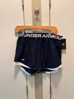 Under Armour Navy Blue and White Women's Athletic Shorts